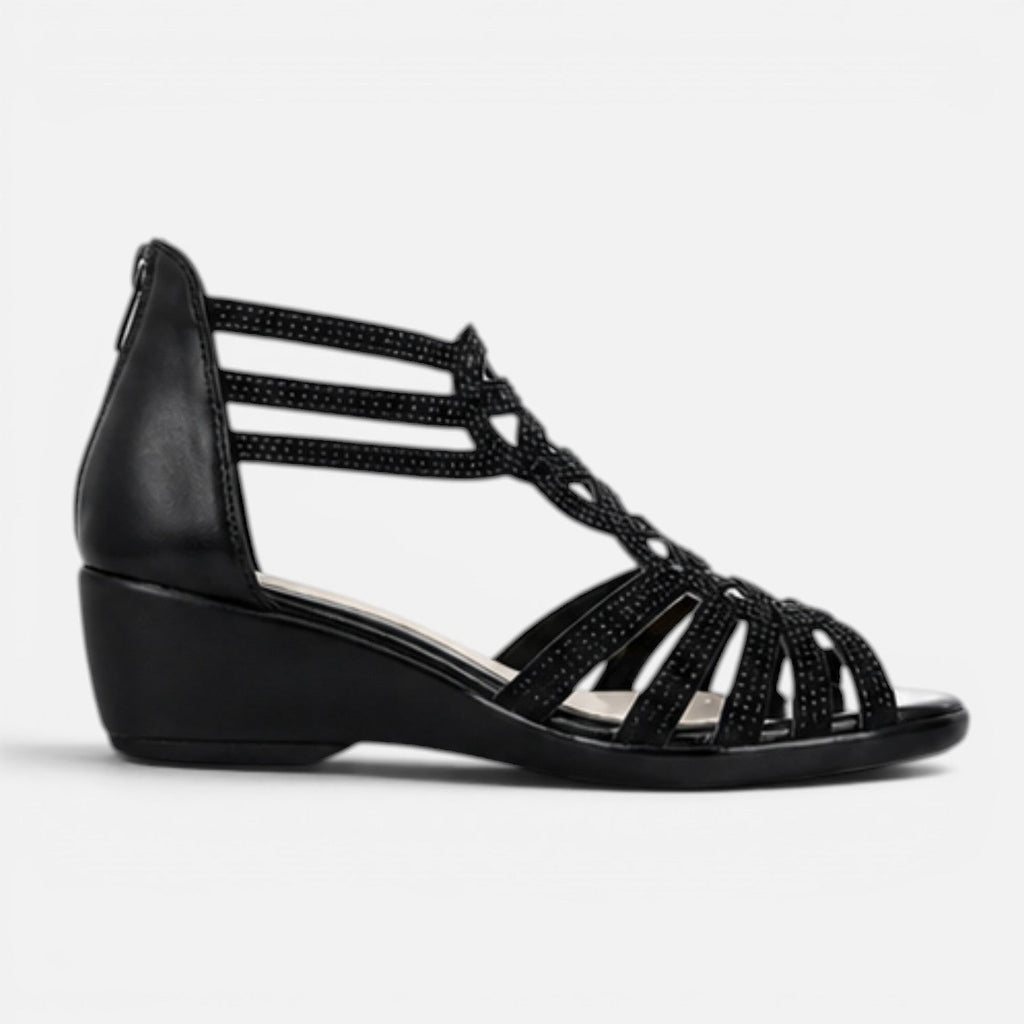 Women's wedge sandals pair angled view