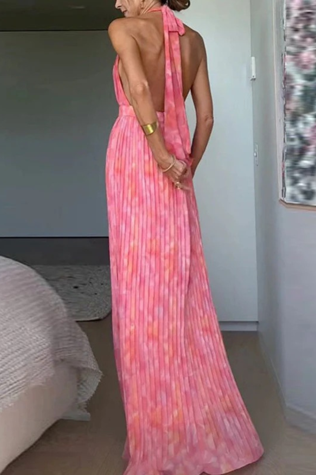 Seraphina pleated dress lifestyle shot summer wedding