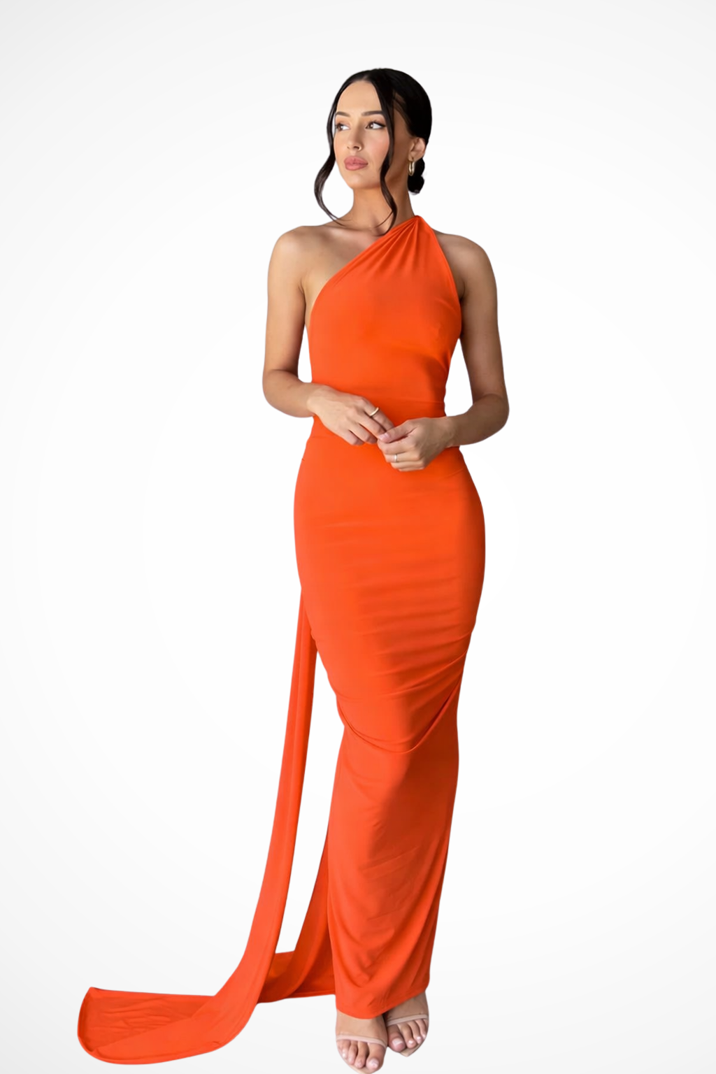 Women's backless maxi dress with trailing sash panel