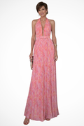 Seraphina halter neck pleated maxi dress front view wedding guest