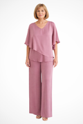 Women's batwing sleeve top and wide leg trousers two piece set, front view
