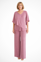 Women's batwing sleeve top and wide leg trousers two piece set, front view