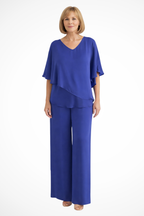 Women's batwing sleeve top and wide leg trousers two piece set, back view