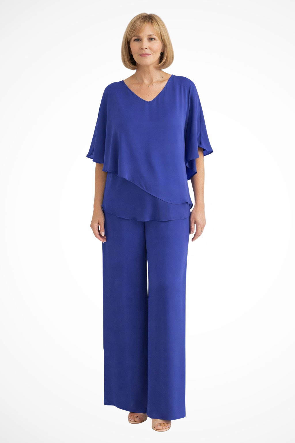 Women's batwing sleeve top and wide leg trousers two piece set, back view
