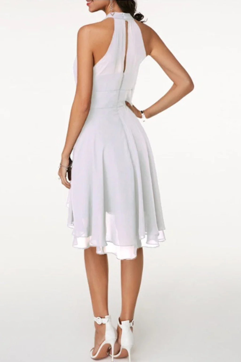 Women's halter neck tiered mini dress, third colour front view