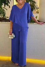 Women's batwing sleeve top and wide leg trousers two piece set, detail view