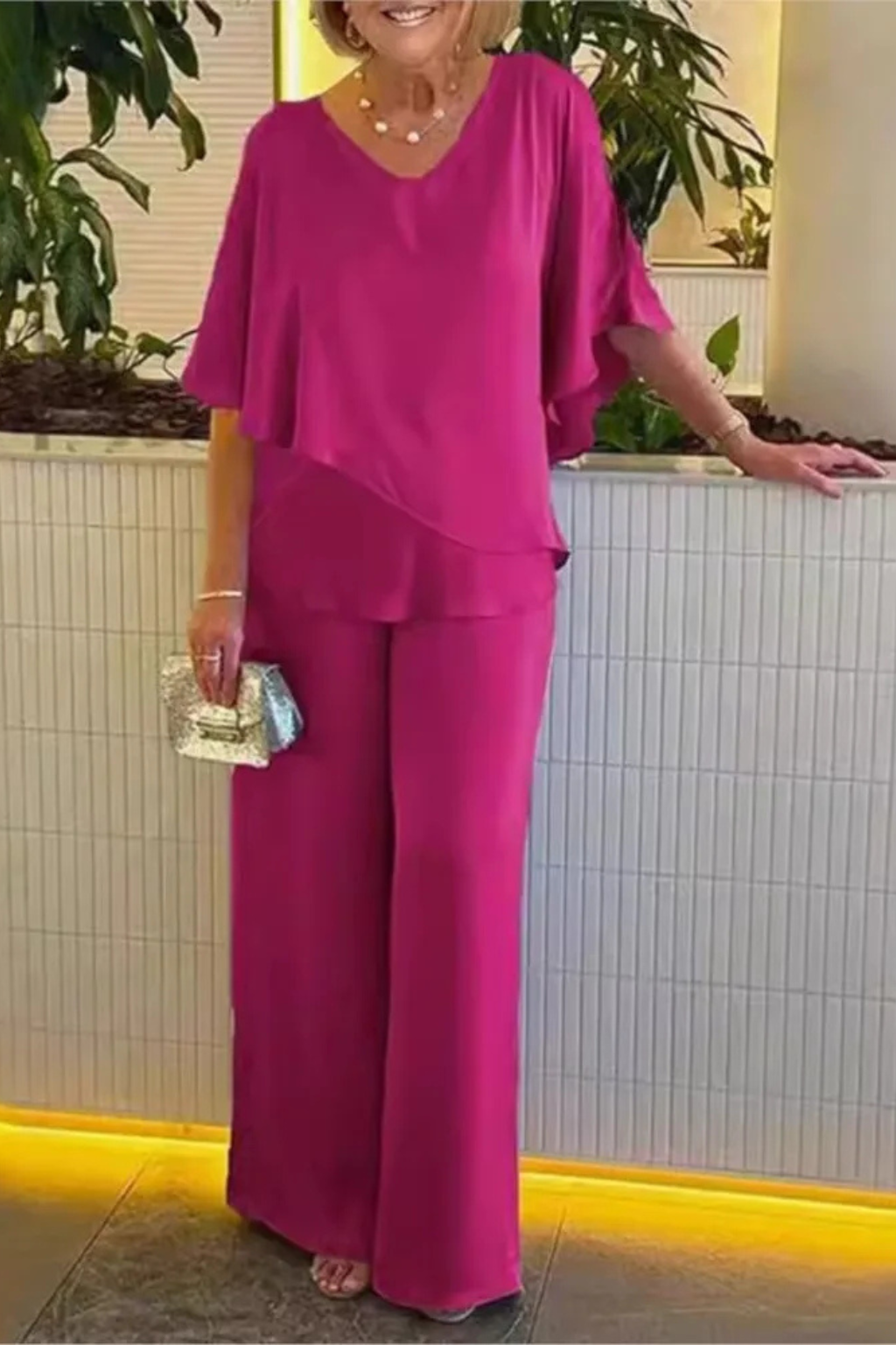 Women's Batwing Sleeve Top and Wide Leg Trousers Set – Casual