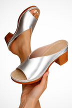 Women's slip-on block heel mules with platform sole, top view
