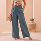 Alexandra wide-leg trousers, smocked waistband detail close-up
