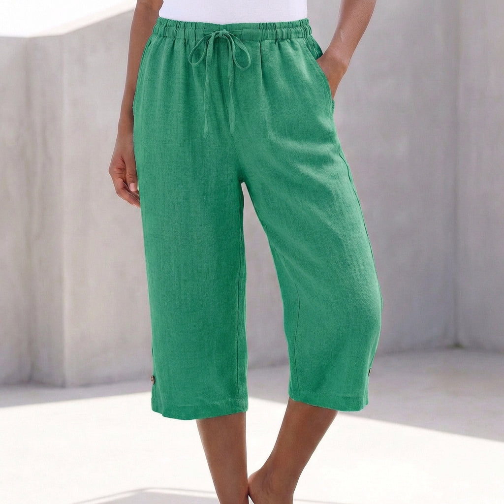 Relaxed-Fit Calf-Length Pants with Drawstring Waist and Pocket Details