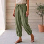Women's linen cropped pants, lifestyle shot