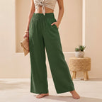 Alexandra smocked waist wide-leg trousers, side view