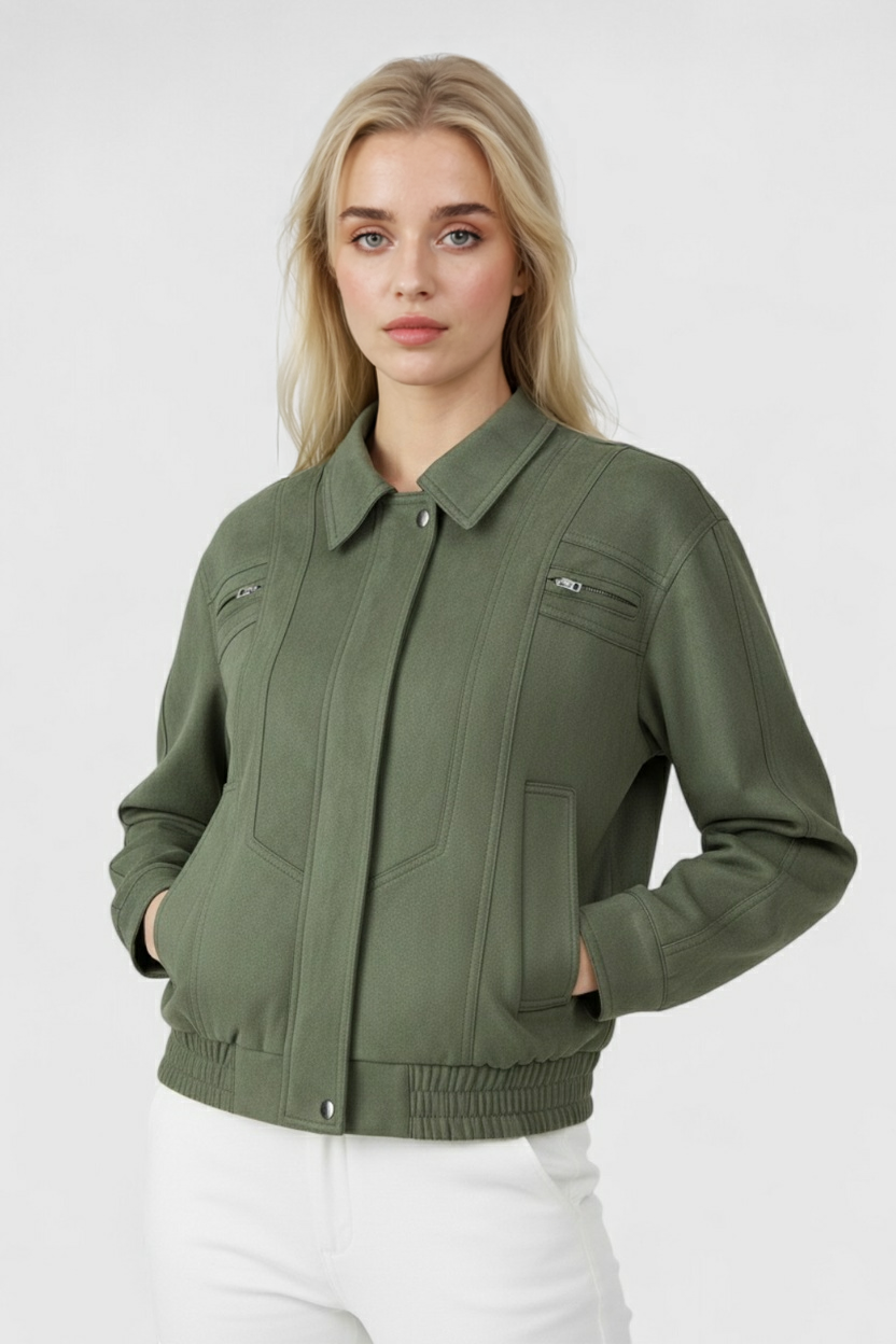 Green Bomber Jacket for Women