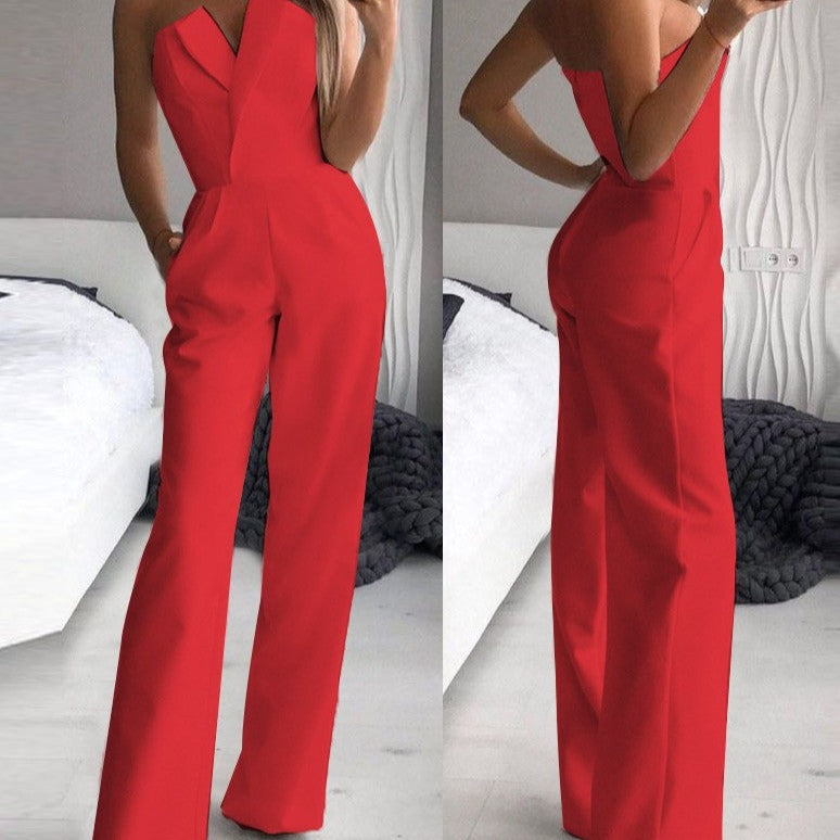 Black sleeveless occasion jumpsuit