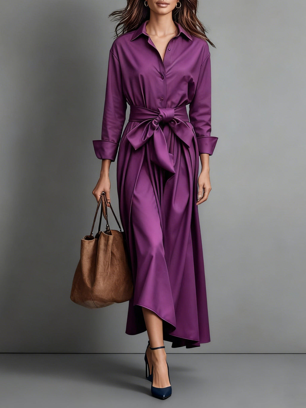 Wedding Guest Shirt Collar Midi Dress