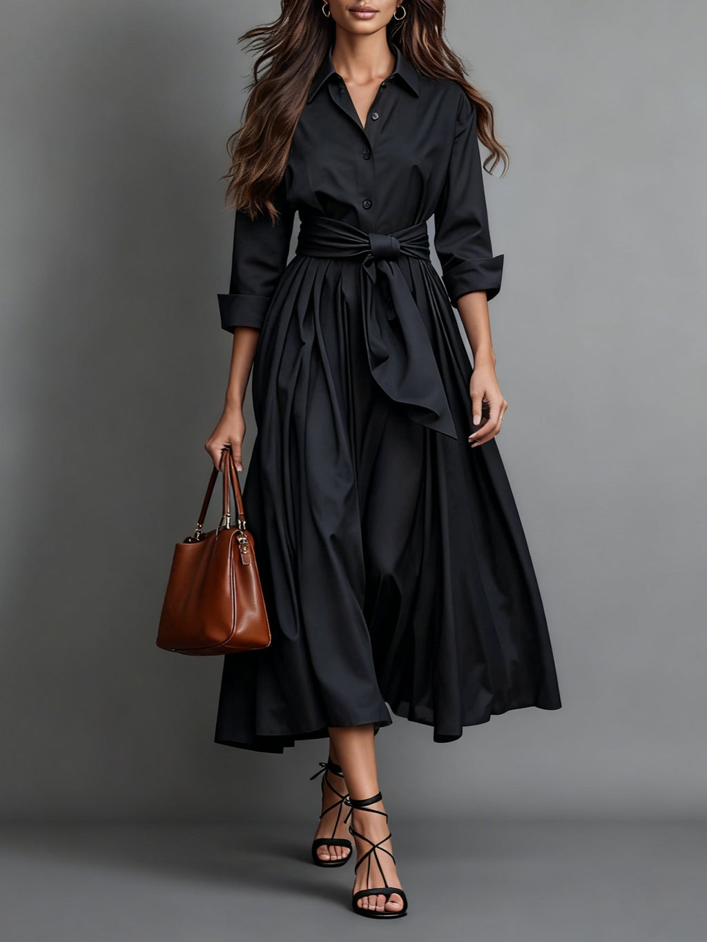 Wedding Guest Shirt Collar Midi Dress