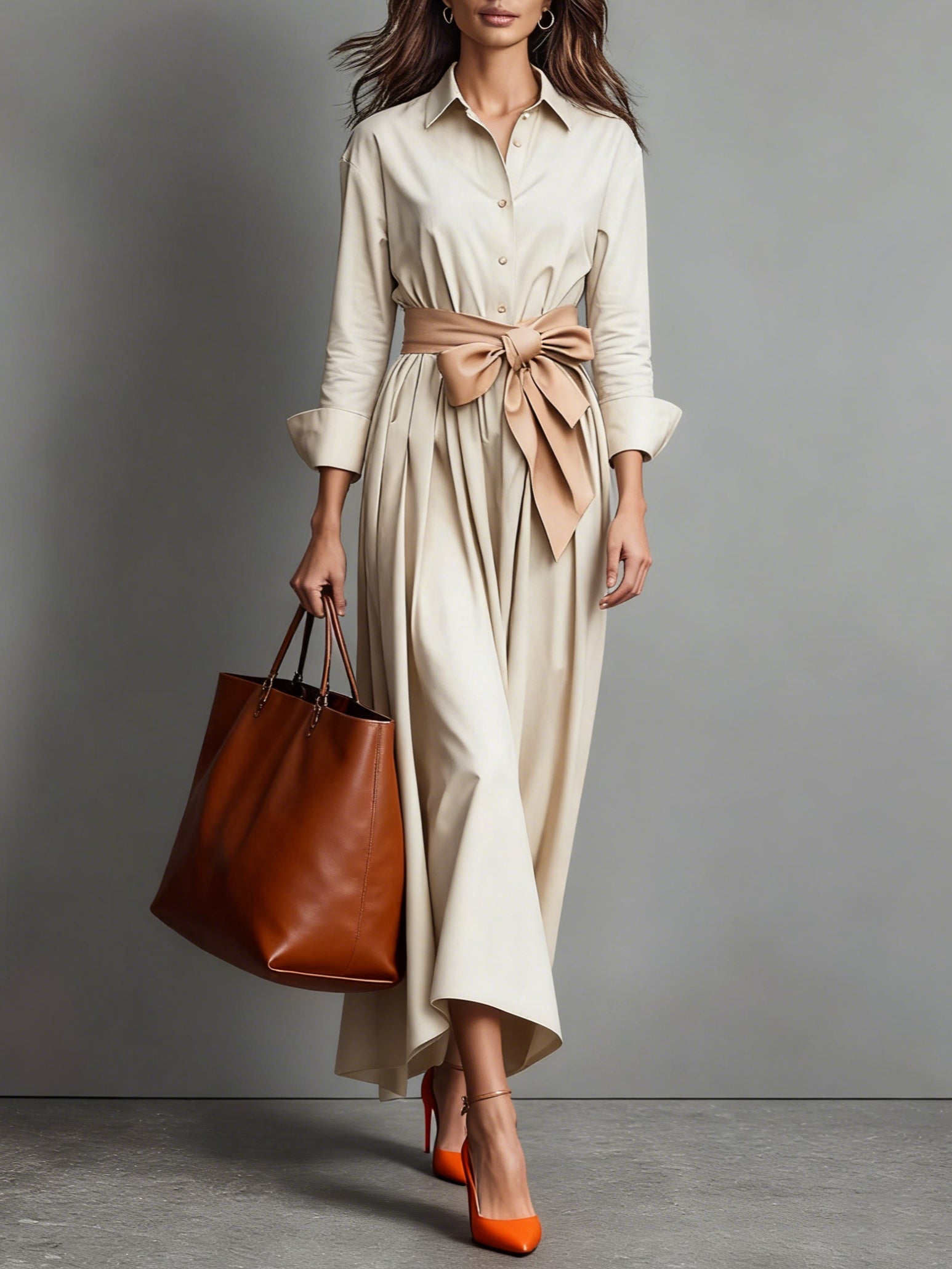 Wedding Guest Shirt Collar Midi Dress