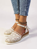 Women's summer holiday wedge espadrille sandals styled with dress
