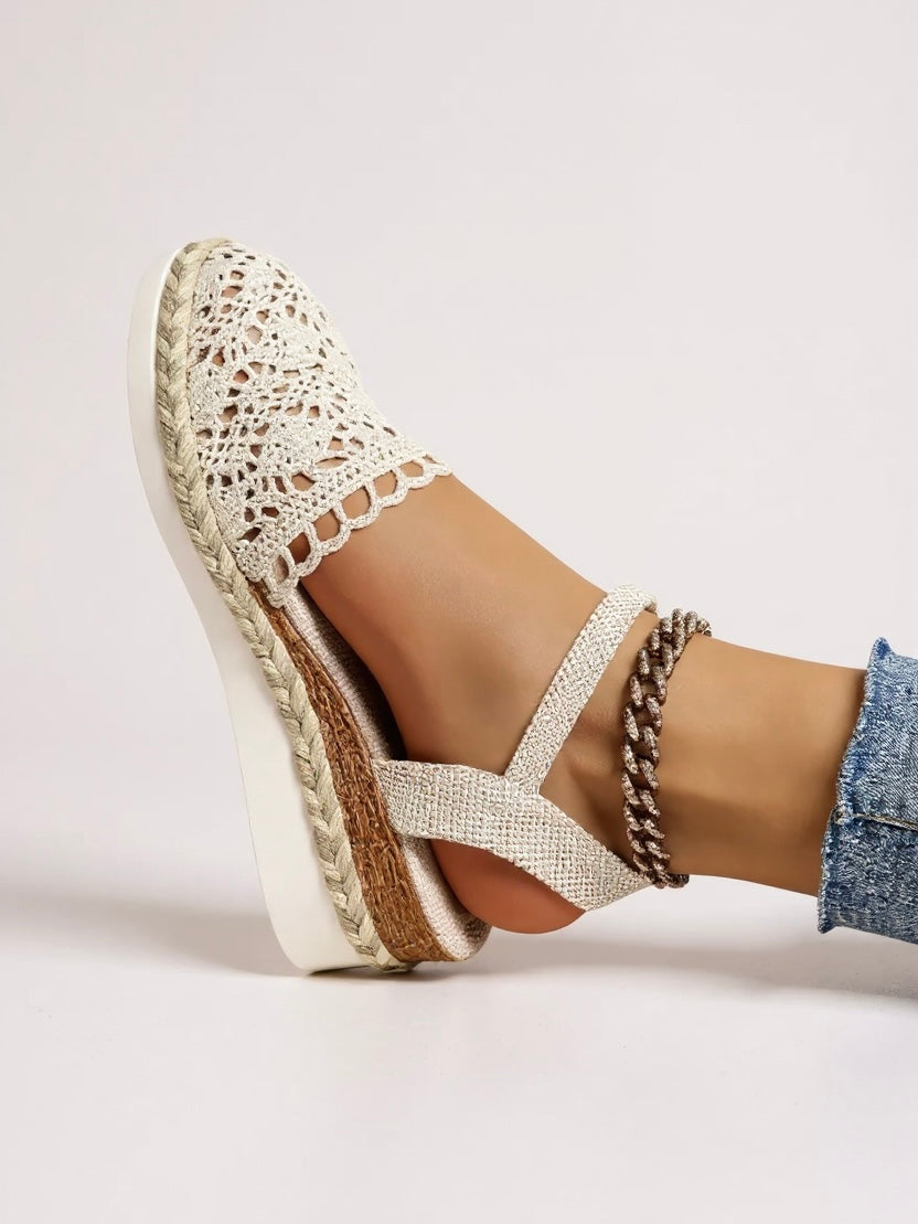 Women's boho wedge espadrille ankle strap sandals, front view