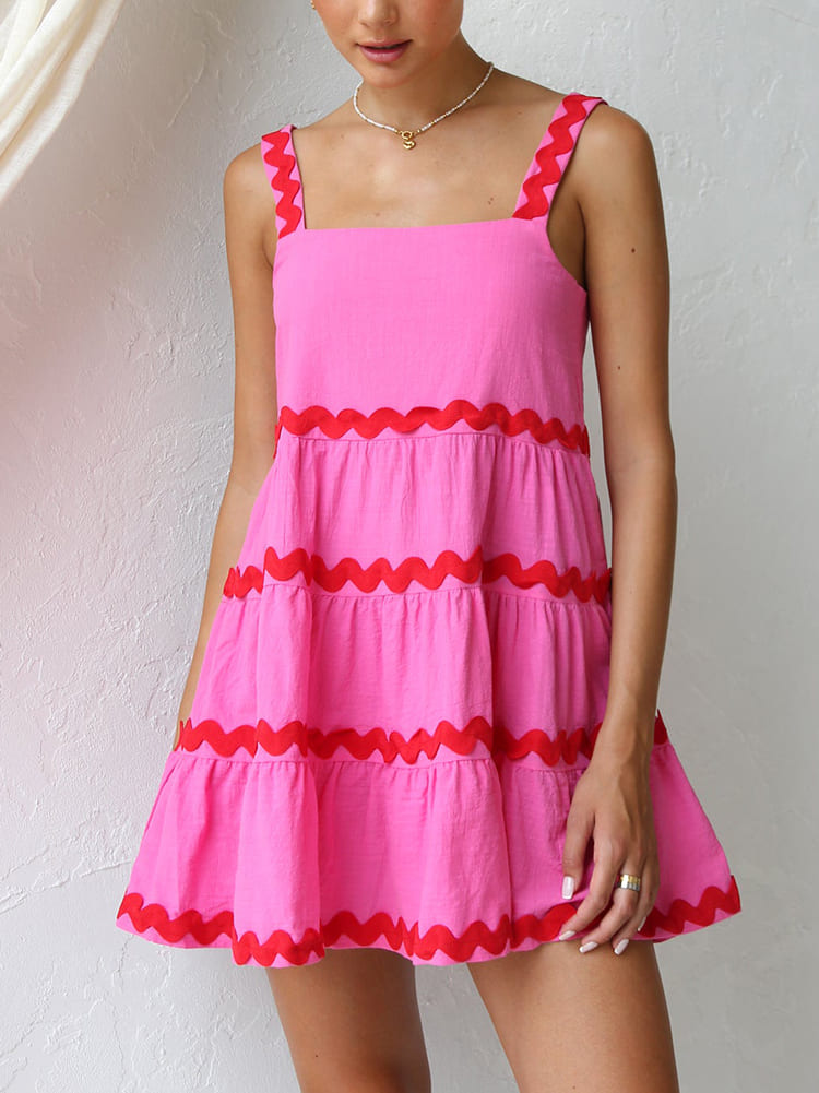Tiered square neck mini sundress on model | Alba Muse