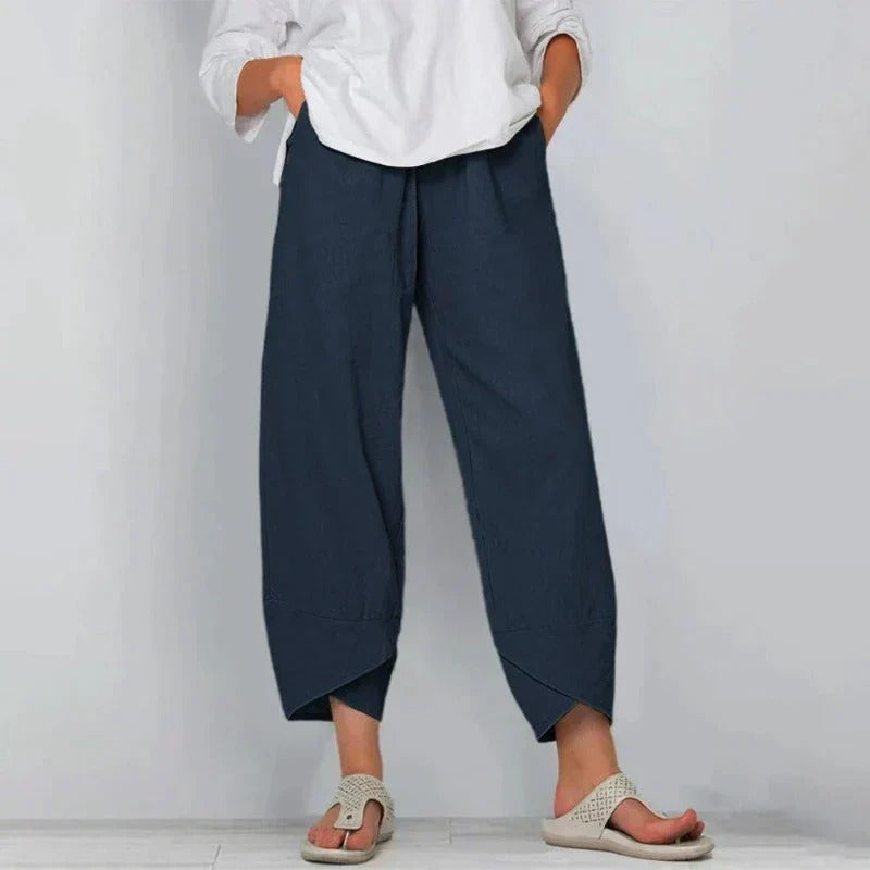 Women’s Linen-Look Cross-Hem Lantern Trousers