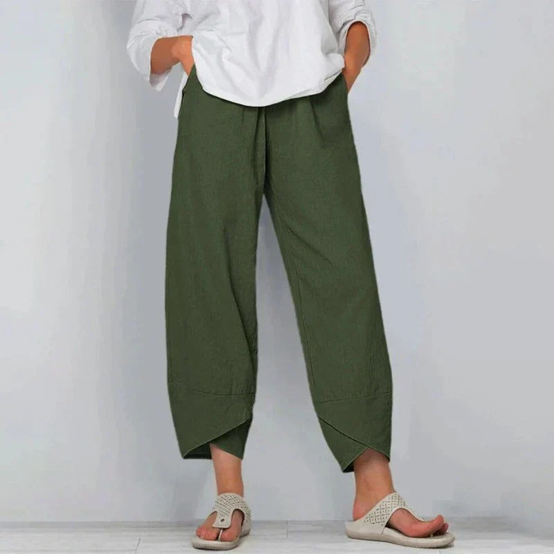 Women’s Linen-Look Cross-Hem Lantern Trousers