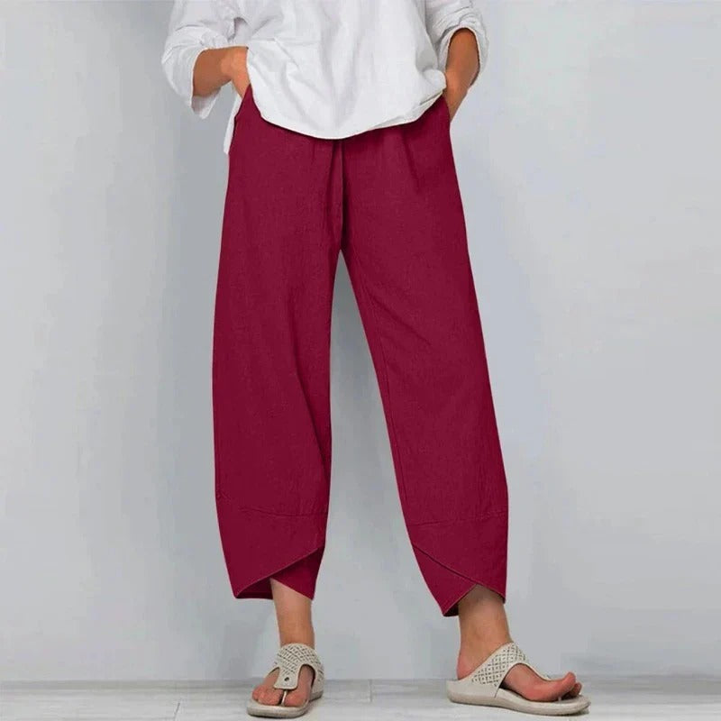 Women’s Linen-Look Cross-Hem Lantern Trousers