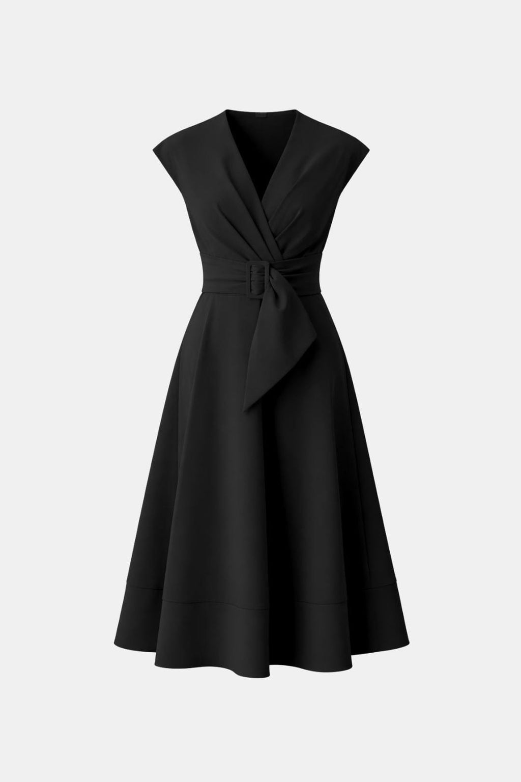 Jacie Belted V-Neck Crepe Midi Dress – Occasion Style