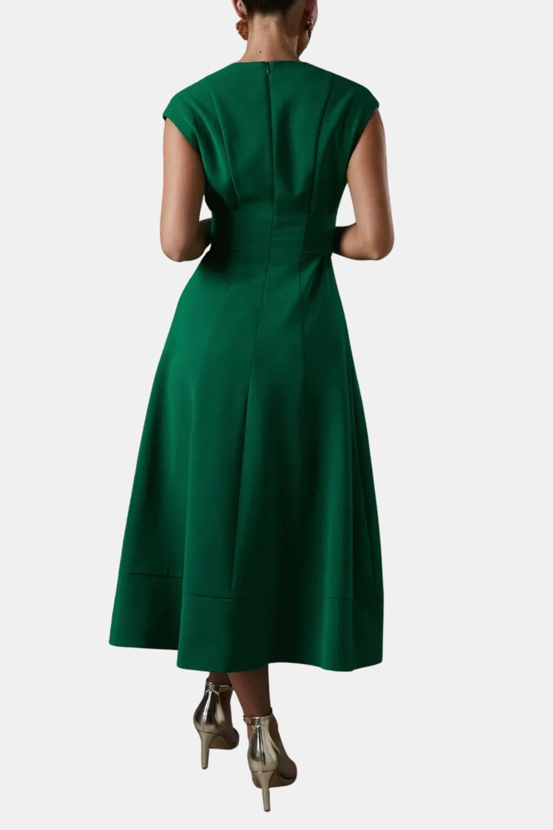 Jacie Belted V-Neck Crepe Midi Dress – Occasion Style