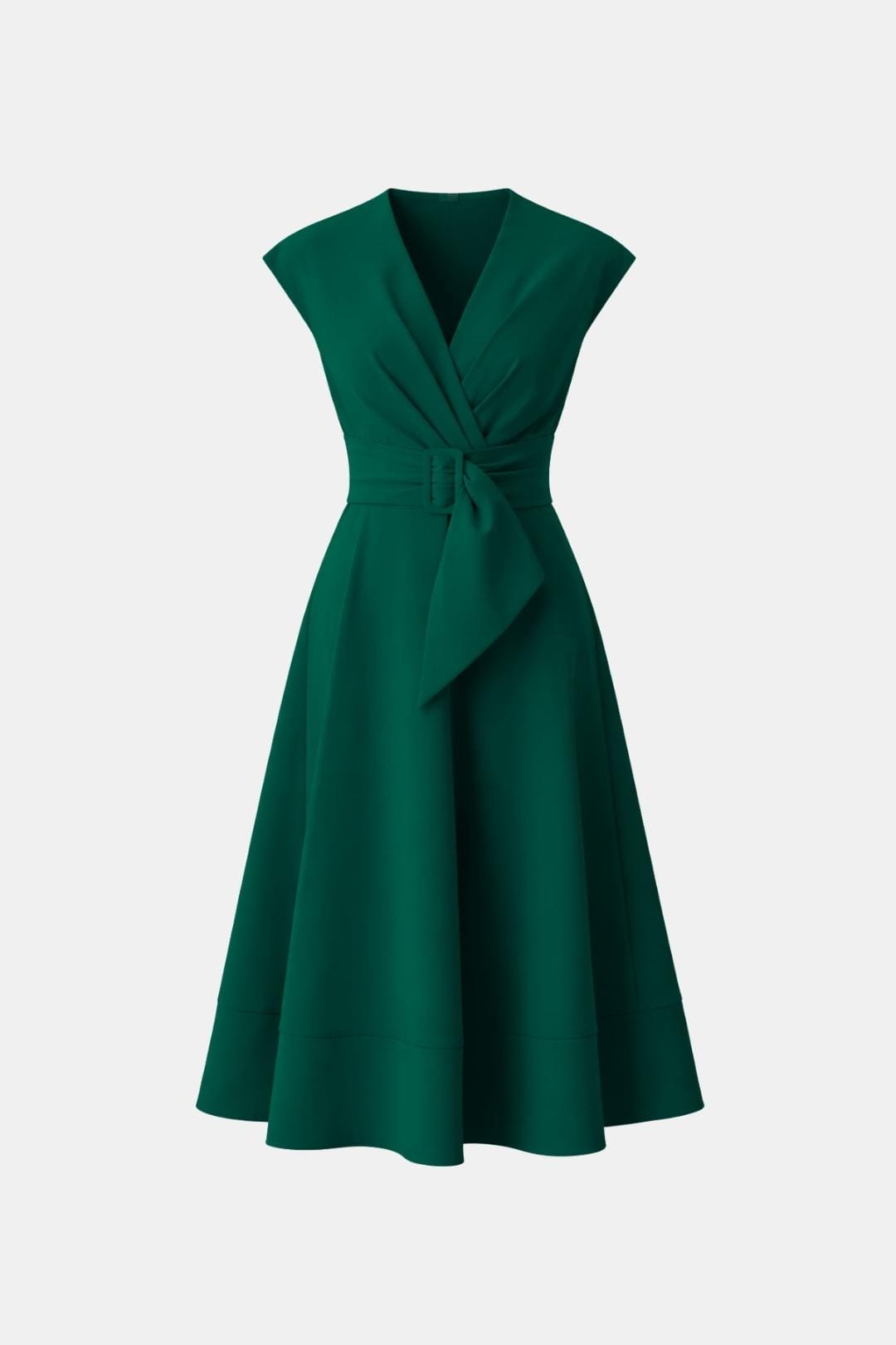 Jacie Belted V-Neck Crepe Midi Dress – Occasion Style