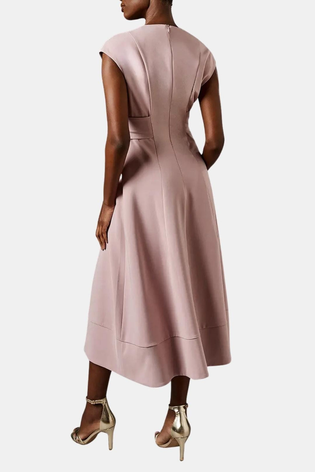 Jacie Belted V-Neck Crepe Midi Dress – Occasion Style