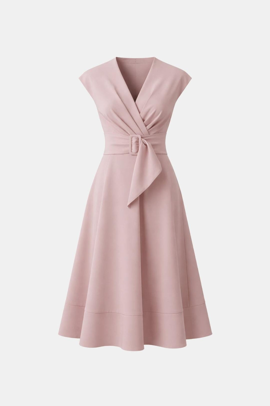 Jacie Belted V-Neck Crepe Midi Dress – Occasion Style