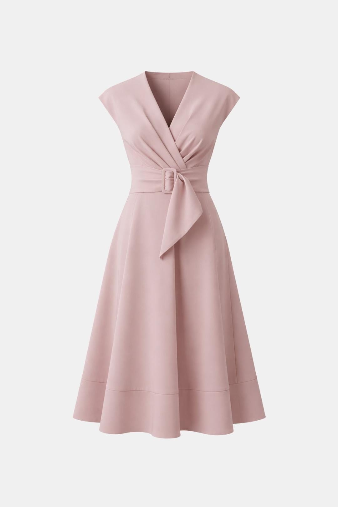 Jacie Belted V-Neck Crepe Midi Dress – Occasion Style