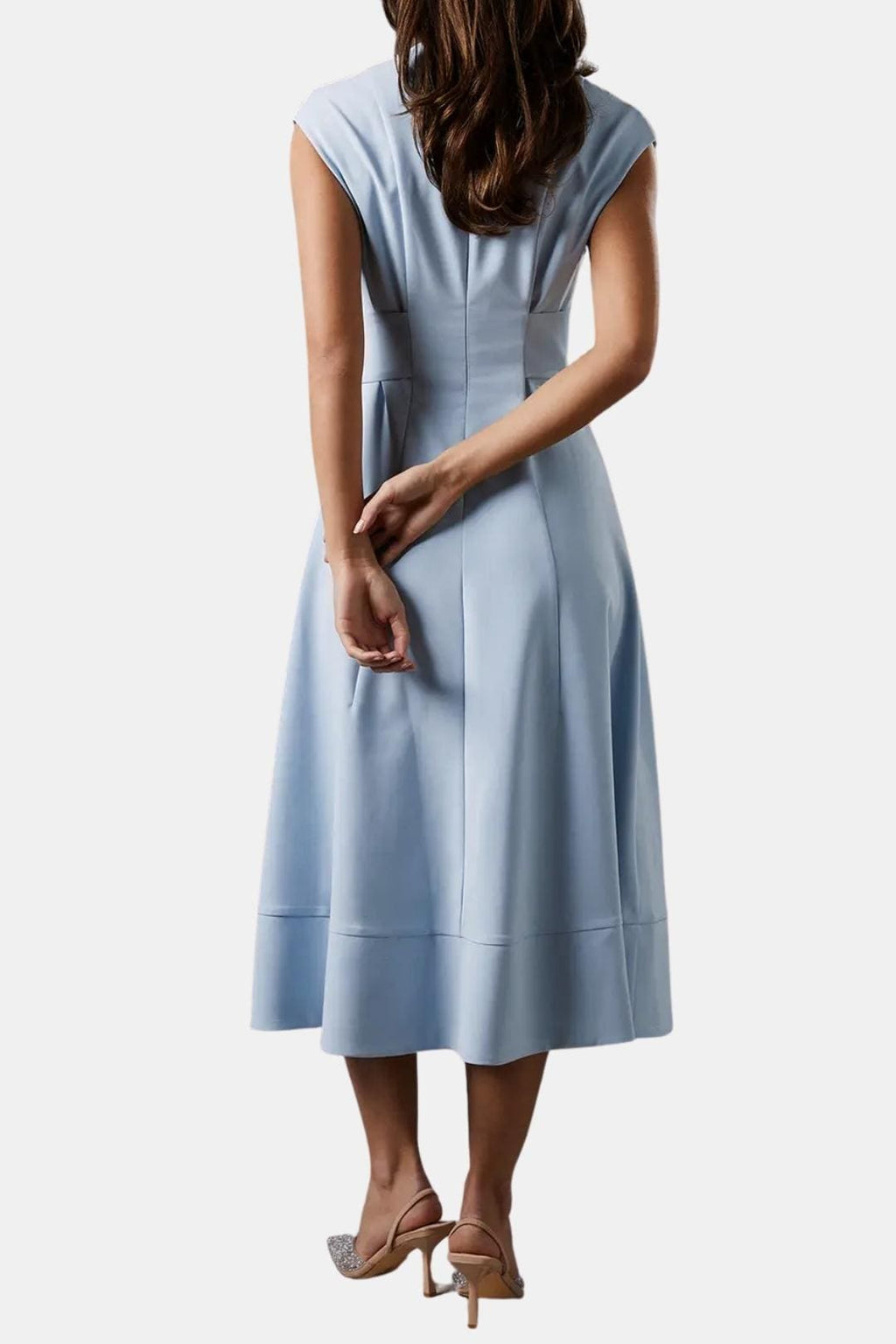 Jacie Belted V-Neck Crepe Midi Dress – Occasion Style