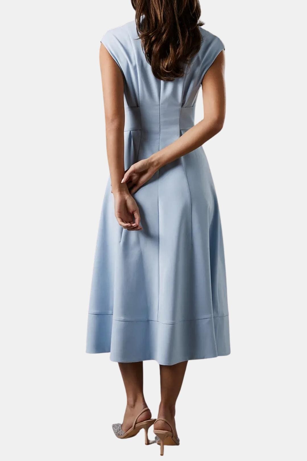 Jacie Belted V-Neck Crepe Midi Dress – Occasion Style