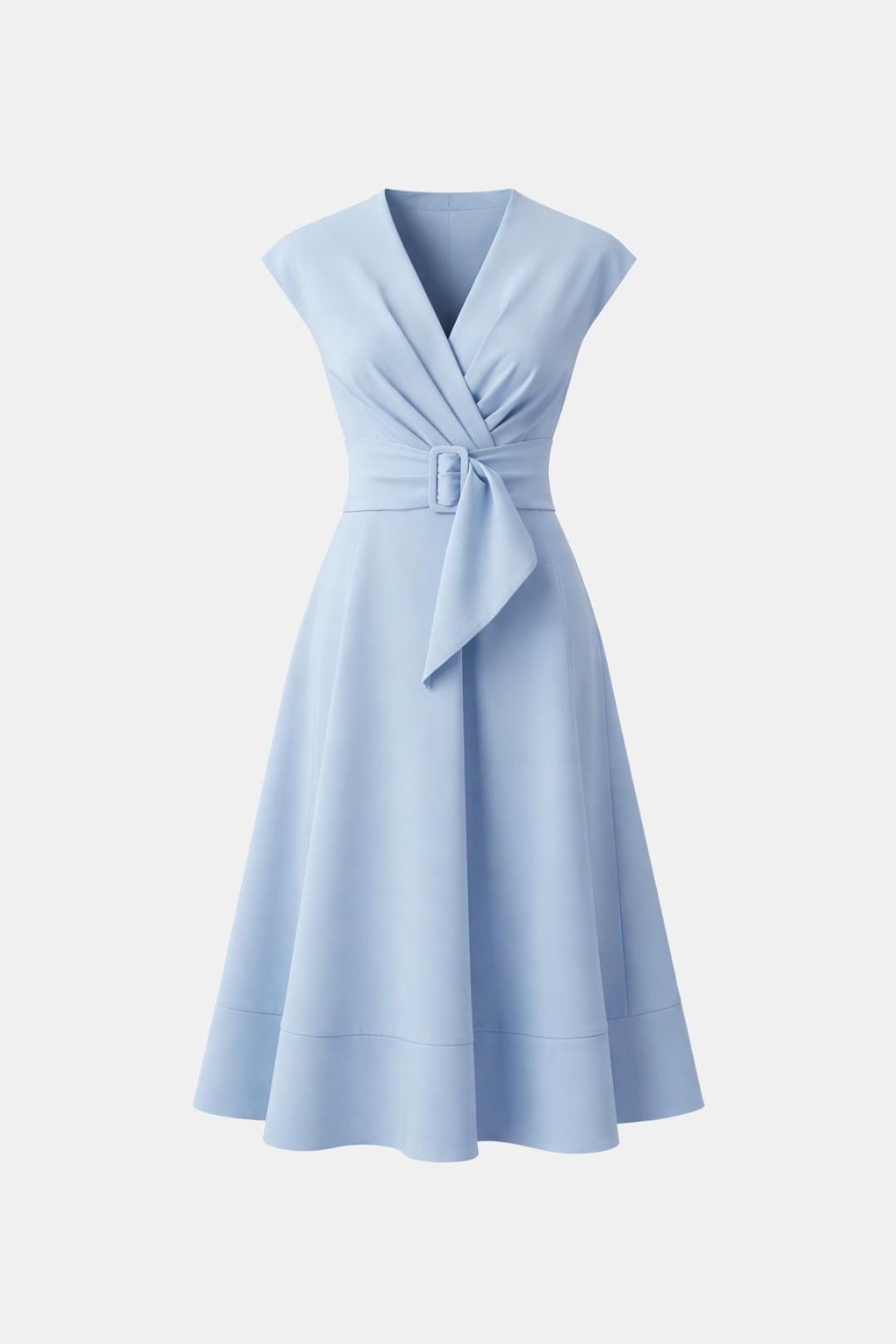 Jacie Belted V-Neck Crepe Midi Dress – Occasion Style