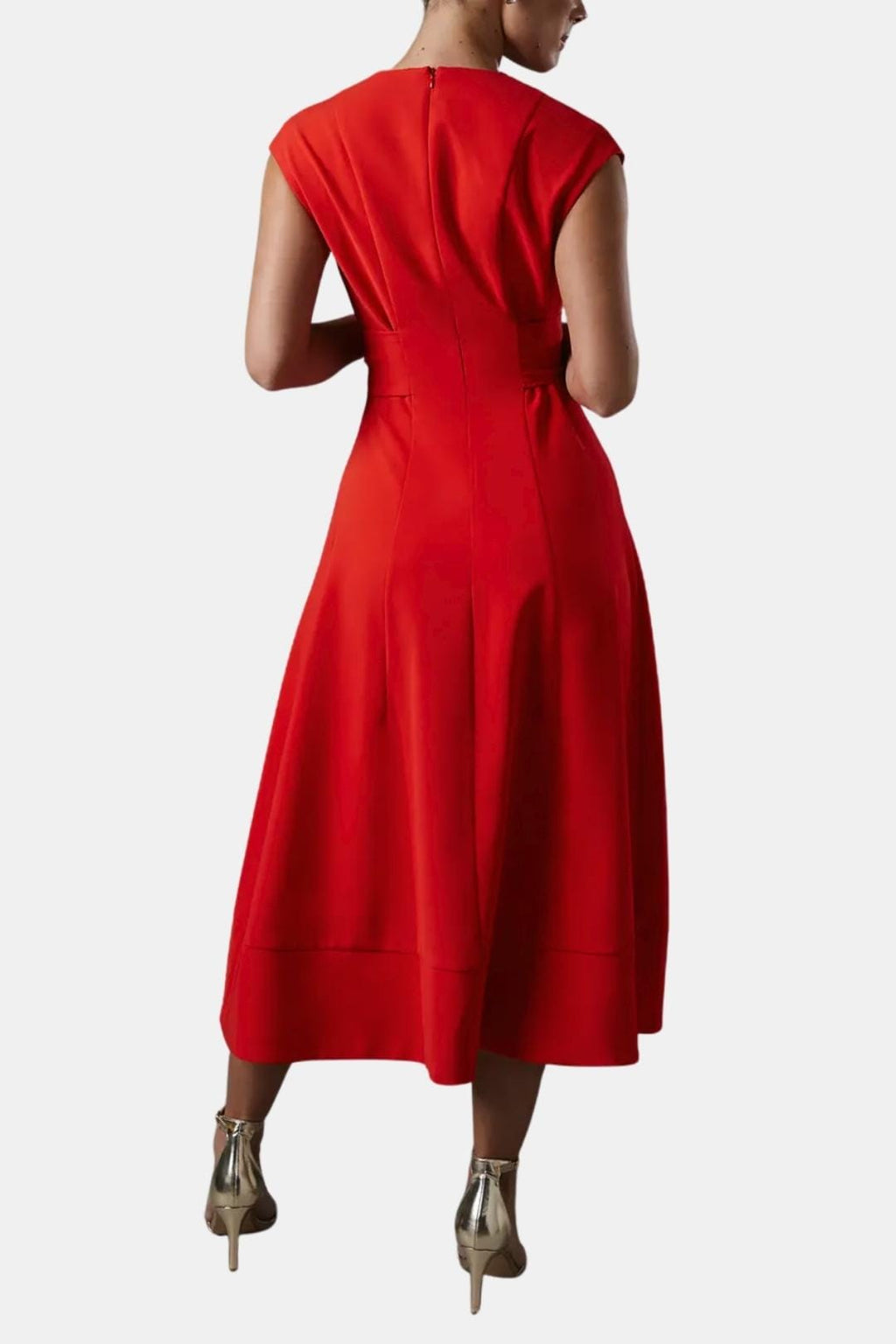 Jacie Belted V-Neck Crepe Midi Dress – Occasion Style