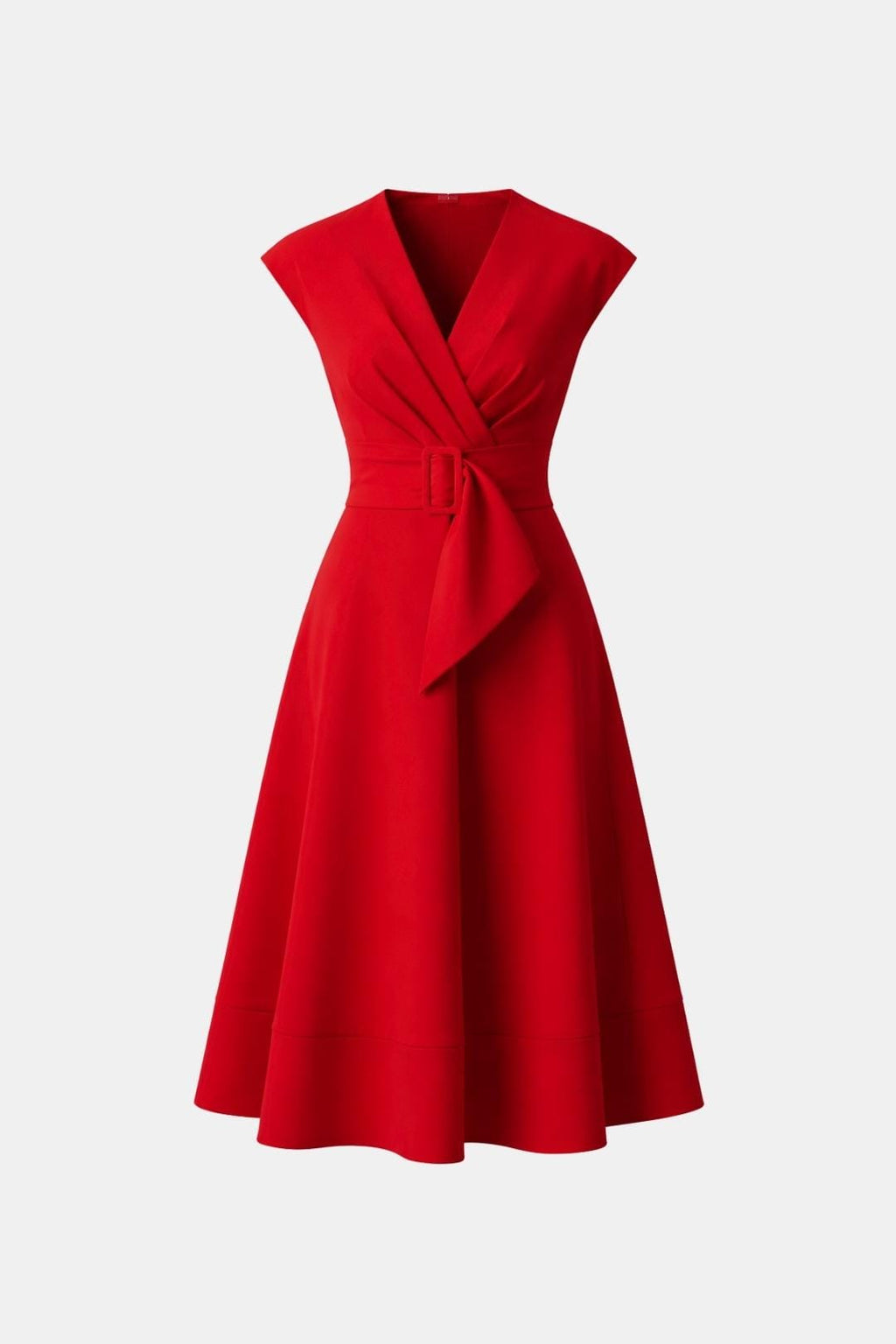 Jacie Belted V-Neck Crepe Midi Dress – Occasion Style