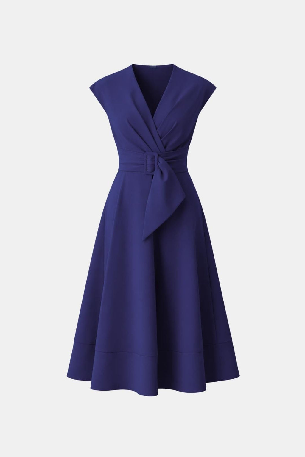 Navy midi dress three-quarter view occasion style