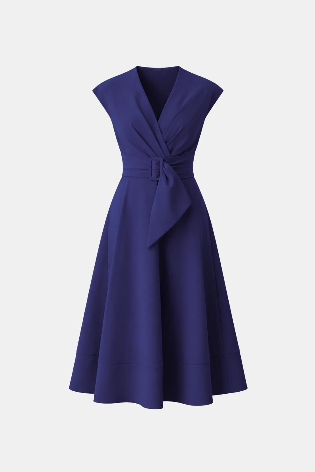 Navy midi dress three-quarter view occasion style