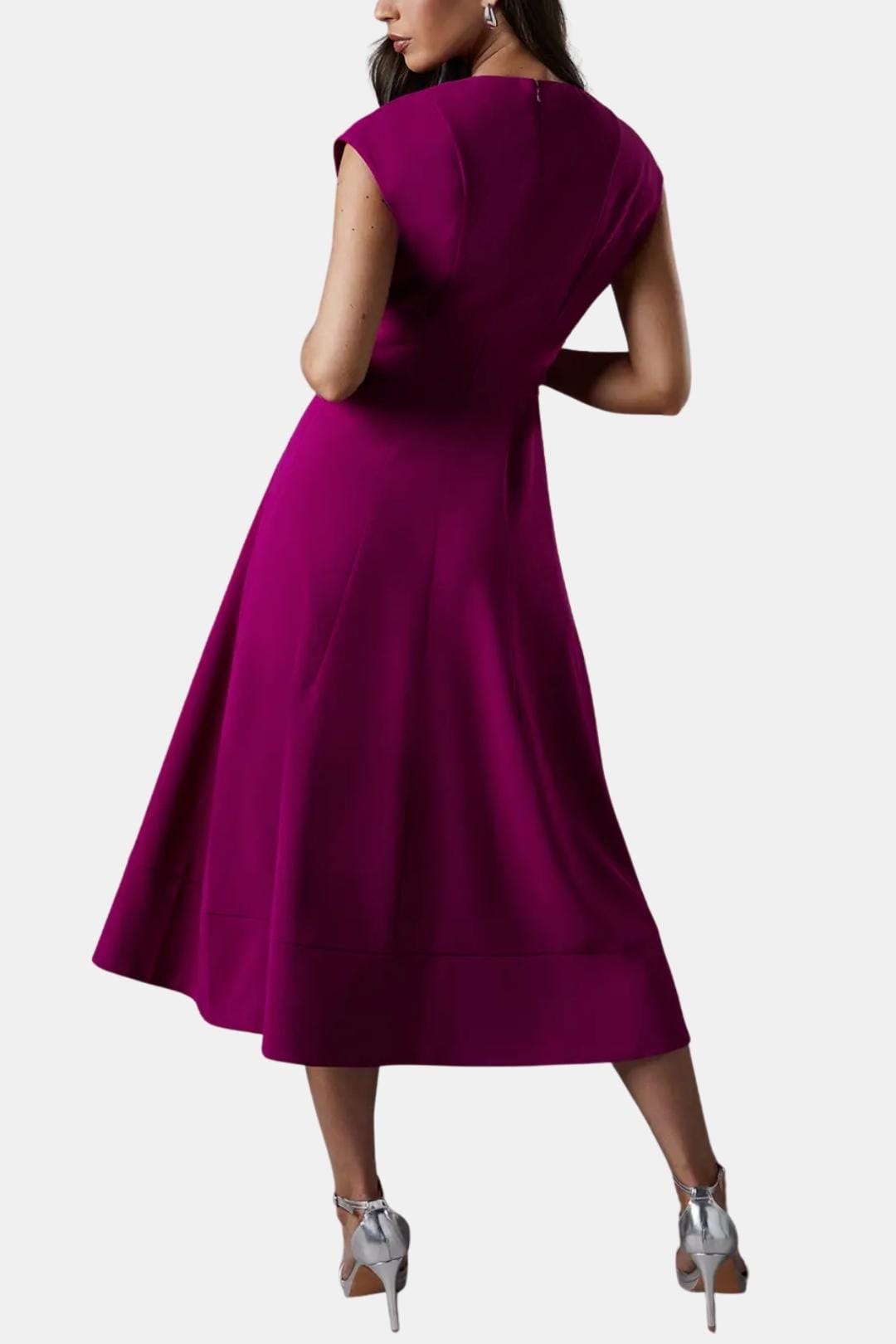 Midi dress back detail view navy crepe