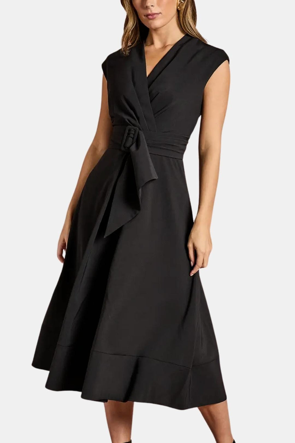 Crepe midi dress flowing skirt detail