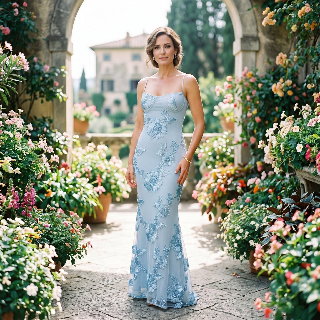Floral jacquard corset maxi dress in yellow, back view