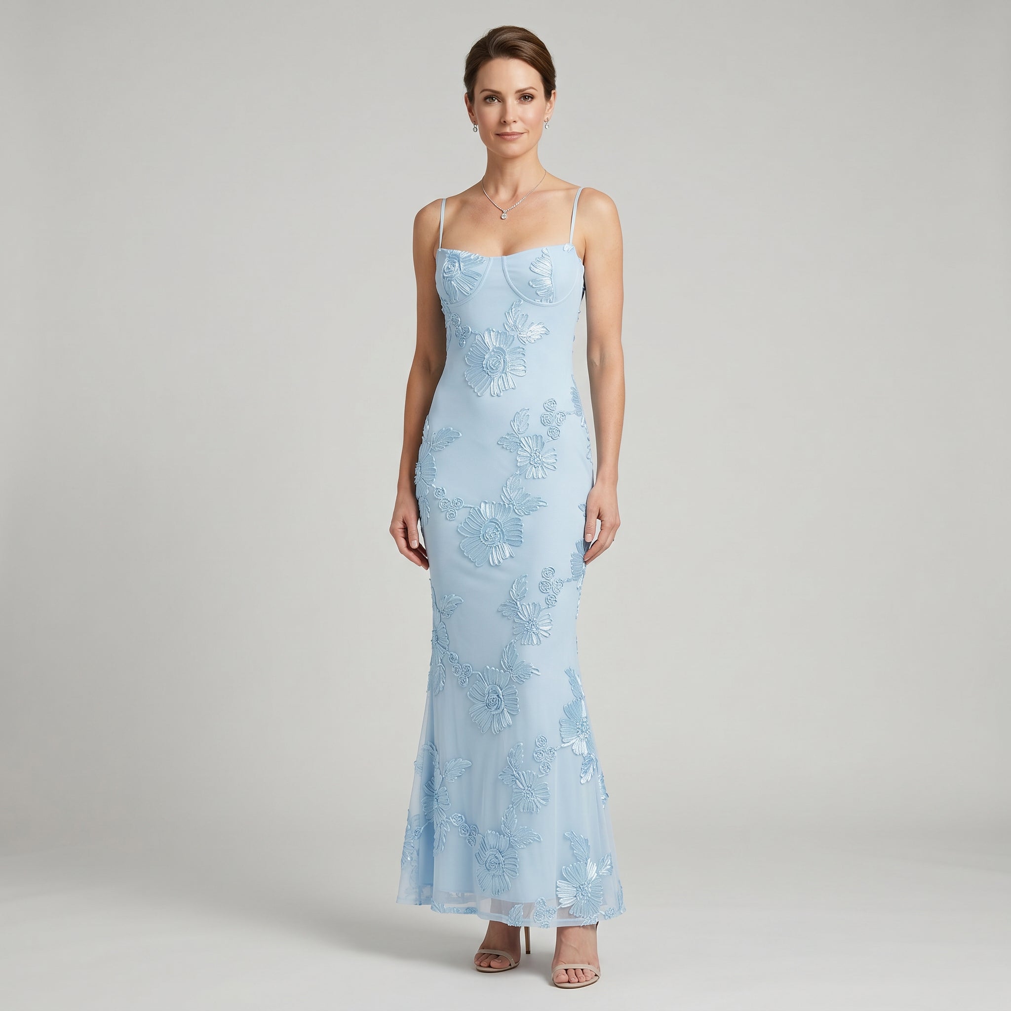 Floral jacquard corset maxi dress in black, back view