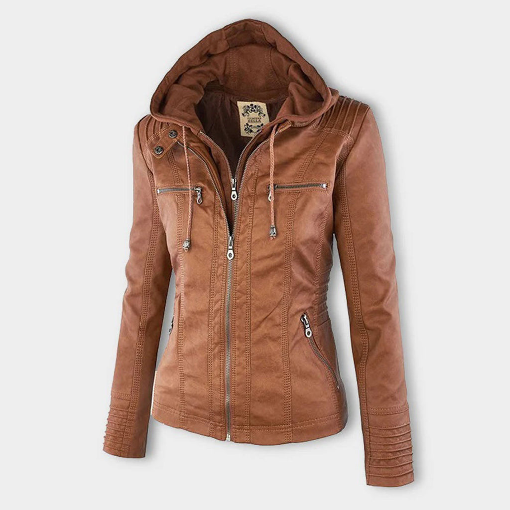 Black faux leather hooded Jacket