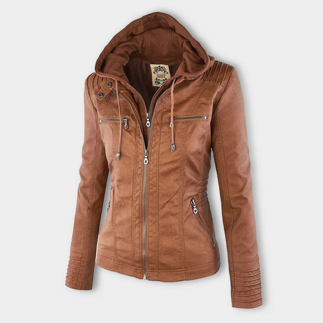Black faux leather hooded Jacket
