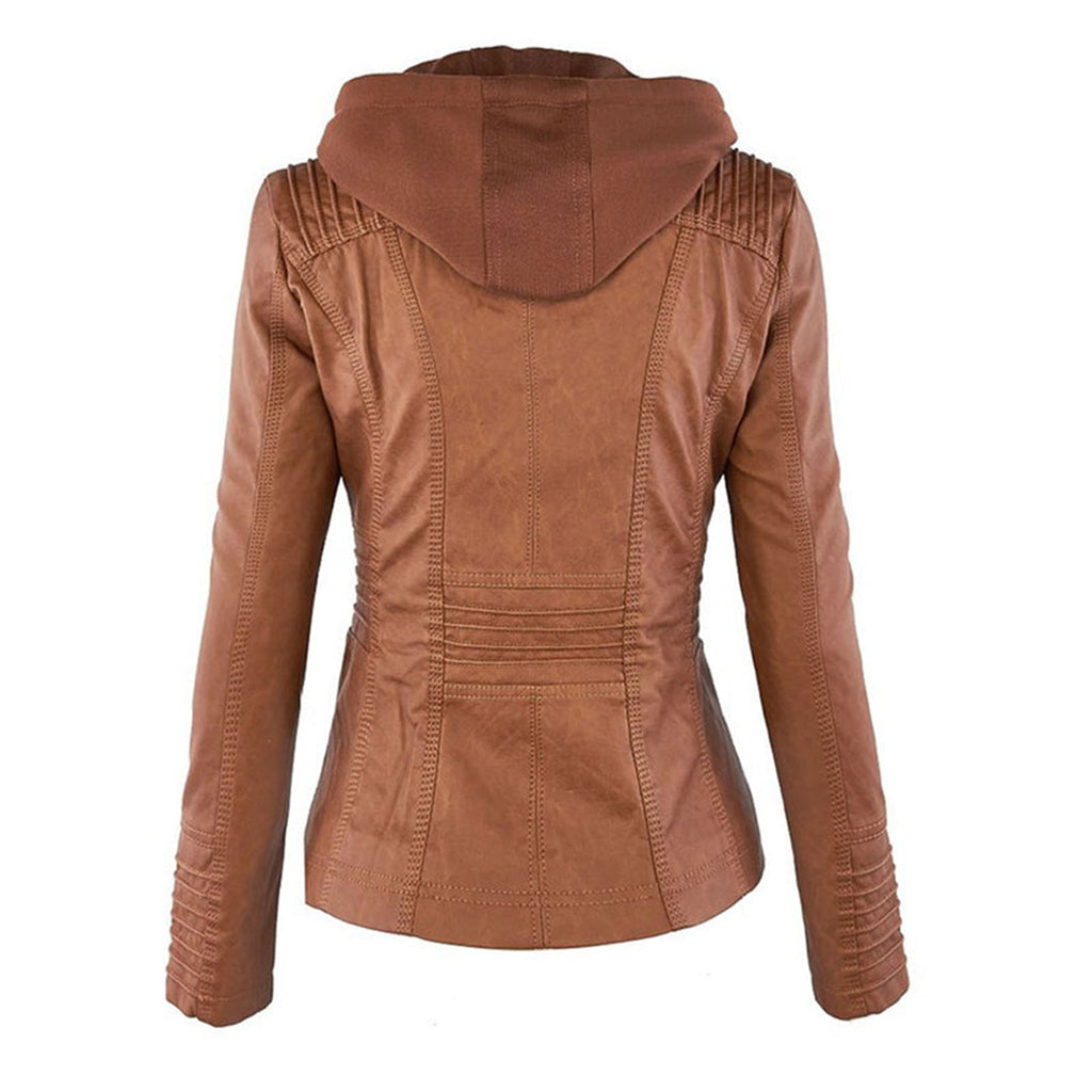 Black faux leather hooded Jacket