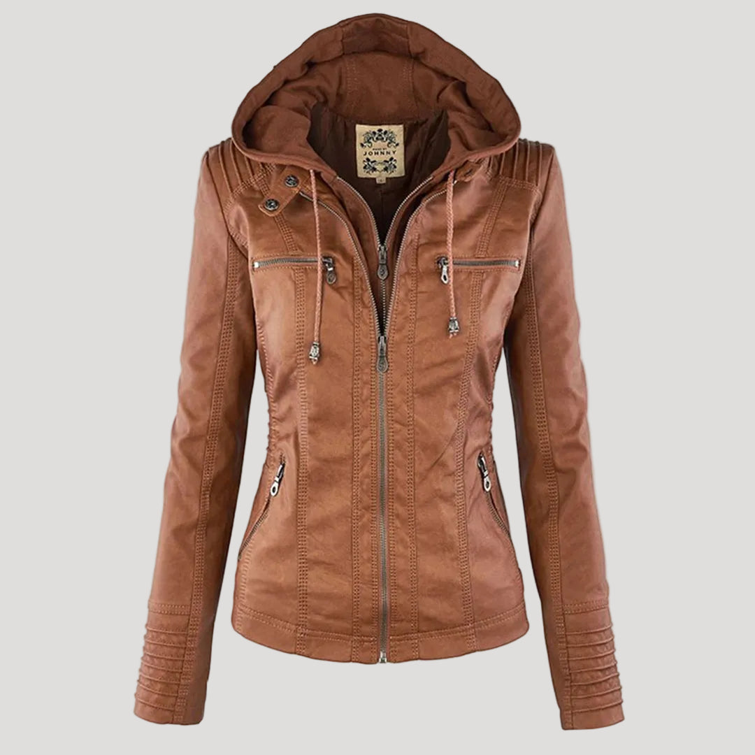 Khaki faux leather hooded Jacket