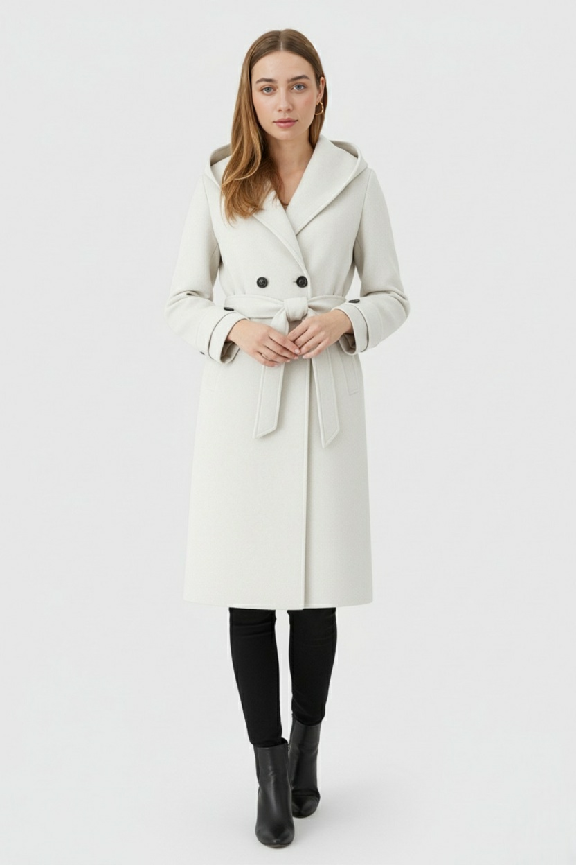 Long Beige Hooded Coat