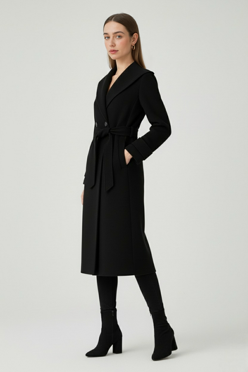 Long Black Hooded Coat